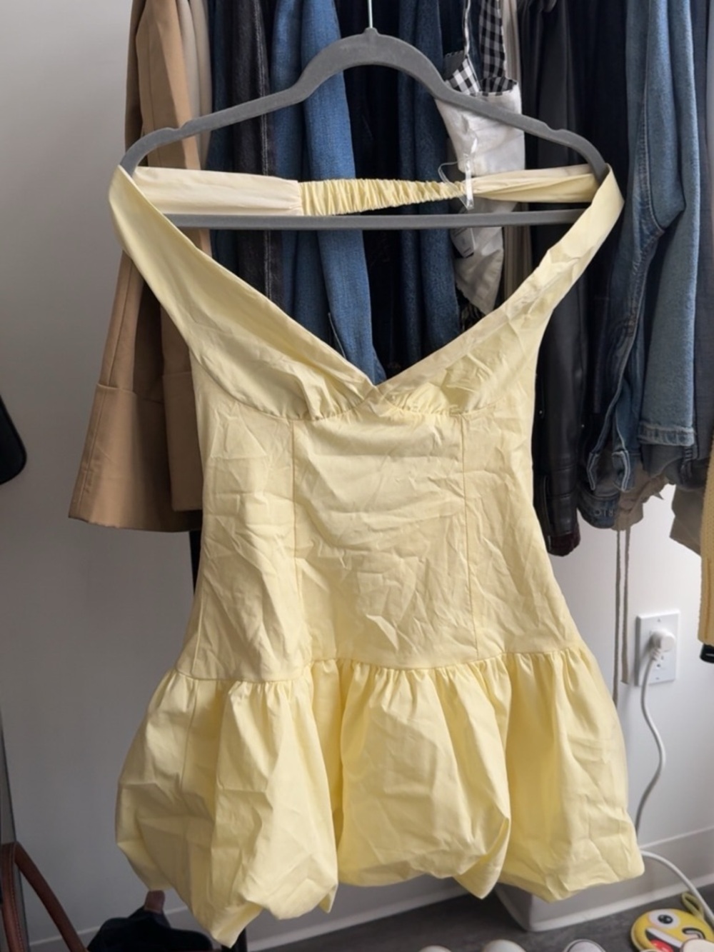Peppermayo Pale Yellow Off-Shoulder Mini Dress